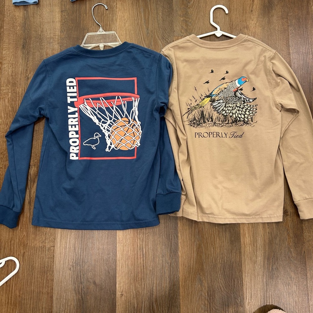 Properly Tied Kids Long Sleeve Tees - Blue and Tan - never worn